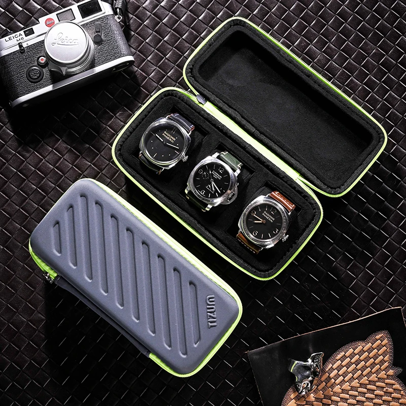 Luxury Watch Travel Case - 観光用の豪華な時計ケース3スロット,男性用の時計ケースを収納するためのトラベルバッグ,ジュエリー,ストラップ付き