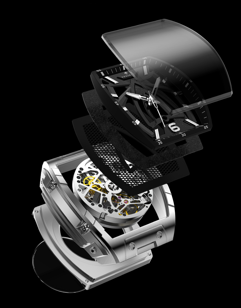 Luxury Watch Rubber Strap - PONIGER 男性自動腕時計 44 ミリメートル高級トノー 24 宝石機械式腕時計サファイア発光スケルトンダイヤルラバーストラップ