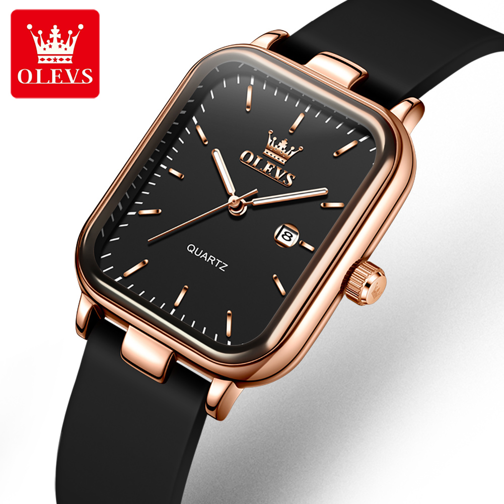 Ladies Luxury Watch - OLEVS 高級腕時計女性用長方形ダイヤル防水カレンダー高品質レディース腕時計クォーツレディース腕時計エレガント