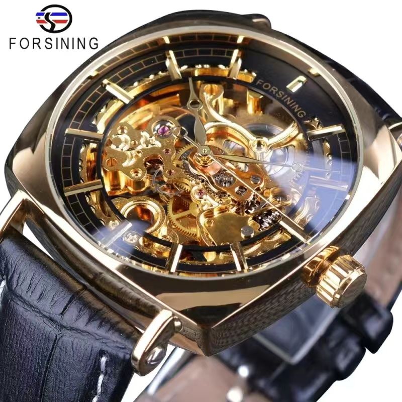 Luxury Watch Name Brands - 高級感のあるファッショナブルなビジネスカジュアルメンズ機械式時計、自動巻き、スケルトンデザイン、レザーストラップ、ヨーロッパとアメリカのスタイル、高い美的価値、豪華でユニーク、若い男性向けのスタイリッシュな腕時計、メンズウォッチ、メンズファッションアクセサリー、ギフトに最適なブランド名入り腕時計