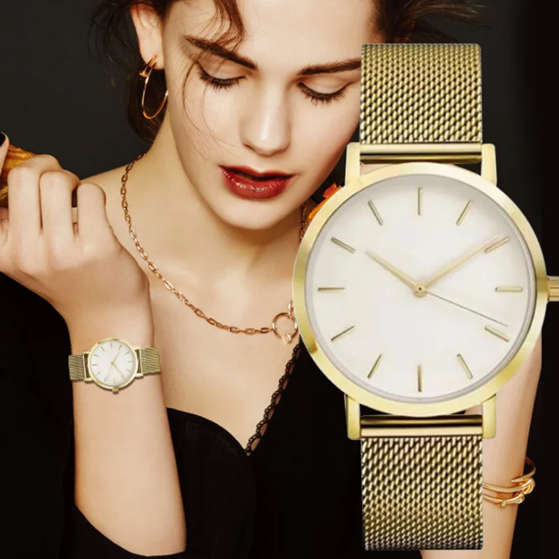 Ladies Luxury Watch - トップブランドの女性の腕時計高級メタルメッシュシンプルなクォーツ時計ファッションエレガントなローズゴールドレディース腕時計時計リロイ Mujer