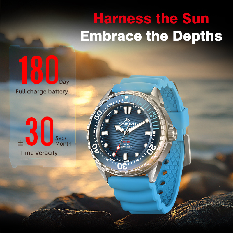 Diver Watch 300M - ノースエッジトリトンソーラーパワーダイビングウォッチ男性用高級クォーツ腕時計 316L ステンレス鋼ケース 300 メートル防水新しい