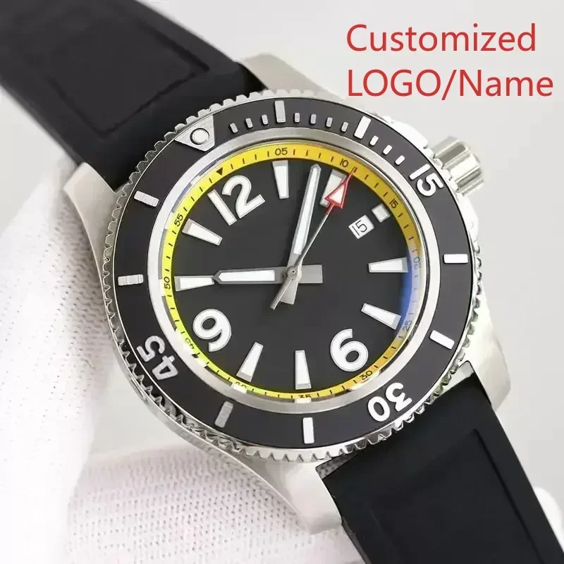 Luxury Watch With Rubber Strap - A11 ストアカスタマイズされた腕時計メンズ腕時計ブラックブルー発光ステンレス鋼回転ベゼル自動機械式ラバー