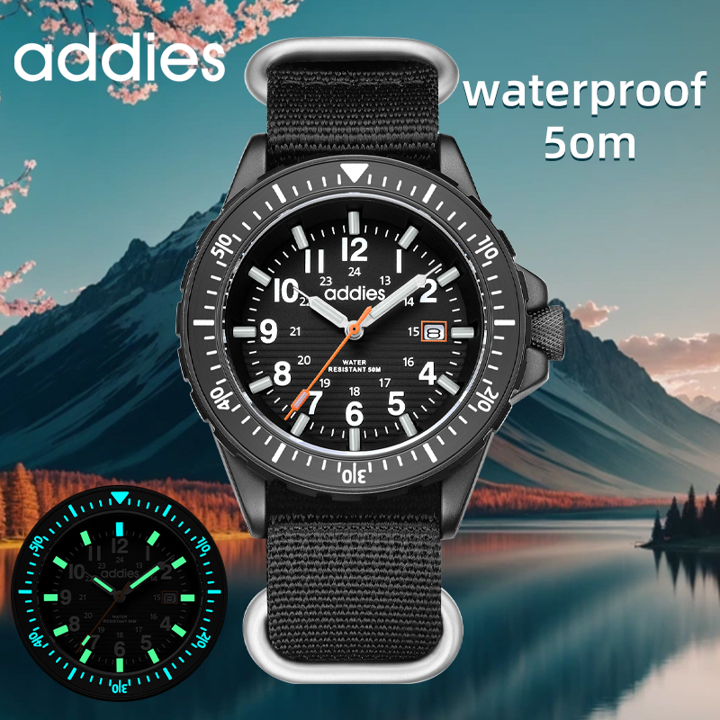 Diver Watch 300M - ADDIES 2026 新しいメンズスポーツクォーツ時計ナイロンストラップ水泳防水時計管状発光アウトドアファッションクォーツ時計