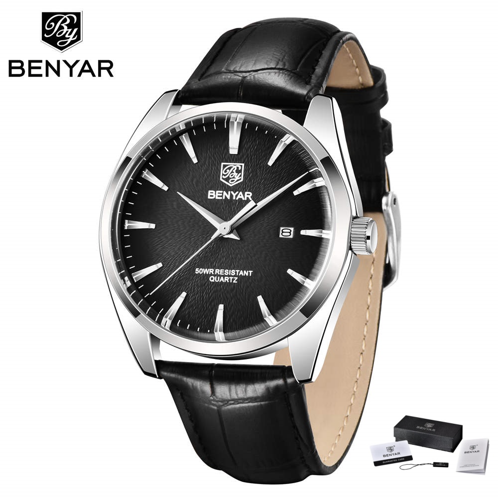 Luxury Watch Holder For Men - ベニヤール 5163 トップブランド 高級ミリタリー腕時計 レザー クォーツ