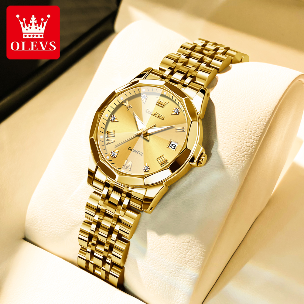 Ladies Luxury Watch - OLEVS ファッションゴールデン腕時計女性のためのステンレス鋼防水女性の腕時計エレガントなオリジナルの高級レディースクォーツ腕時計