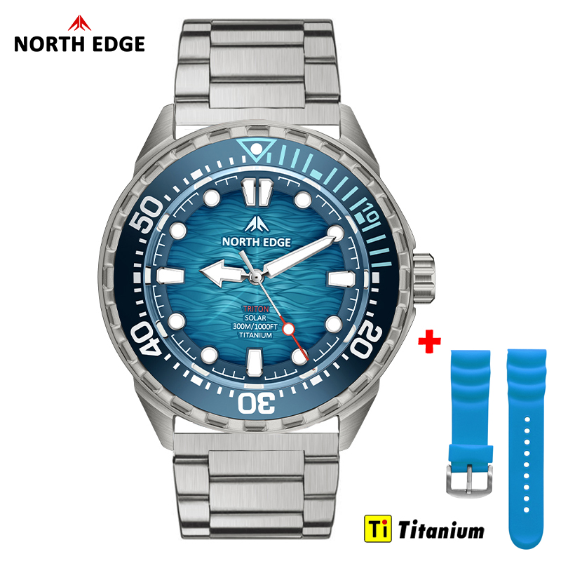 Diver Watch 300M - ノースエッジ トライトン-TI チタンステンレス ソーラー式ダイビングウォッチ 高級クォーツ腕時計 メンズ