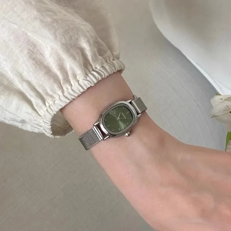 Luxury Watch Index - 小さなオーバルダイヤルグリーン腕時計シンプルなステンレス鋼レディース腕時計ブランドの女性の高級ギフトクォーツ時計ドロップシッピング