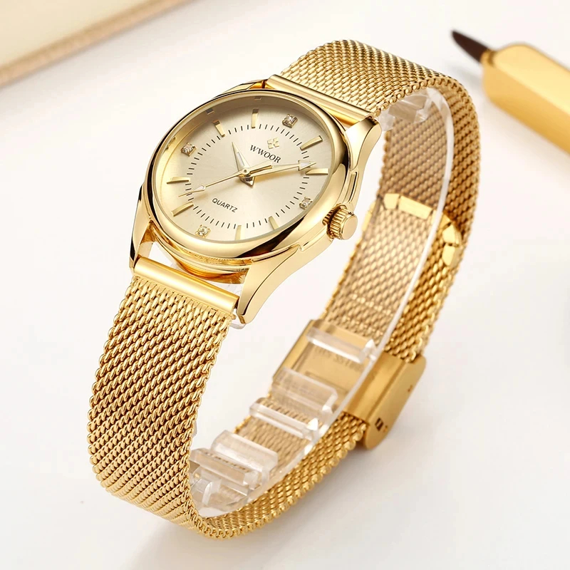 Luxury Watch Index - WWOOR 高級ブランドドレスゴールド腕時計レディースエレガントなダイヤモンド小型クォーツ腕時計女性用スチールメッシュ時計 zegarek damski