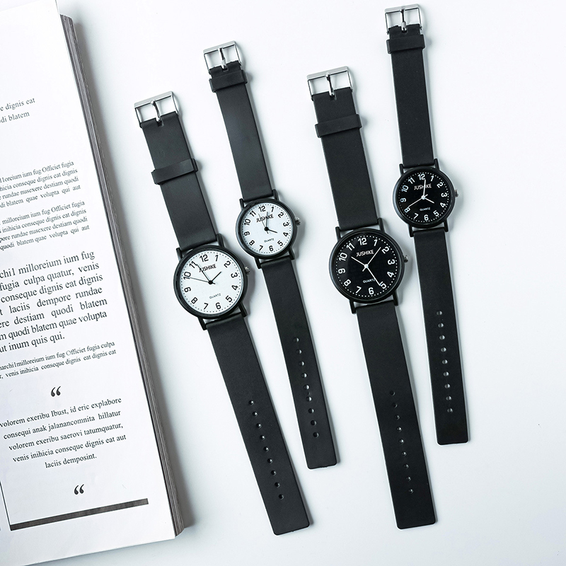 Ladies Luxury Watch - シンプルなブラックウォッチクォーツ時計女性用シリコンストラップレディースレジャー腕時計ライト高級学生試験時計時計ギフト