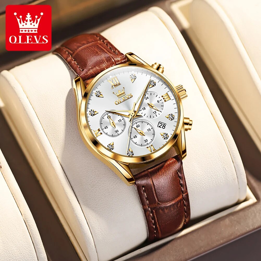 Olevsレディース防水レザーストラップクォーツ時計、発光ク - Luxury Watch Deals のレビューと価格