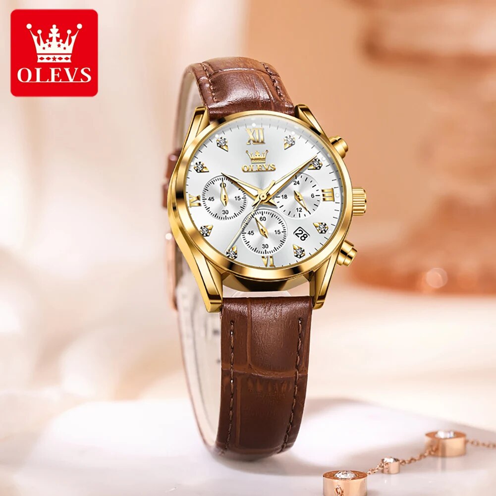 Olevsレディース防水レザーストラップクォーツ時計、発光ク - Luxury Watch Deals のレビューと価格