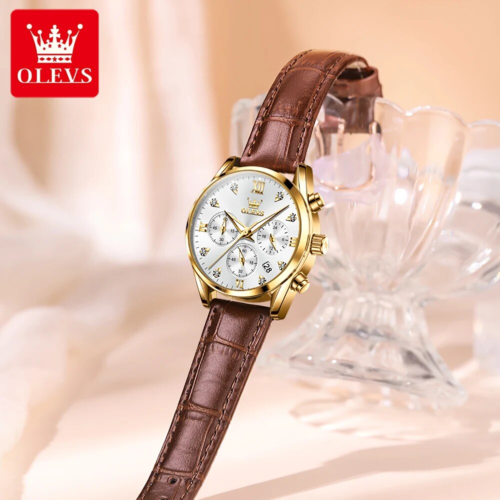 Olevsレディース防水レザーストラップクォーツ時計、発光ク - Luxury Watch Deals のレビューと価格