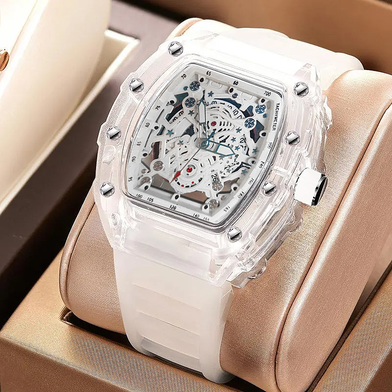 トノーファッションクォーツ腕時計メンズ透明形状カジュアル高級 - Luxury Watch With Rubber Strap のレビューと価格