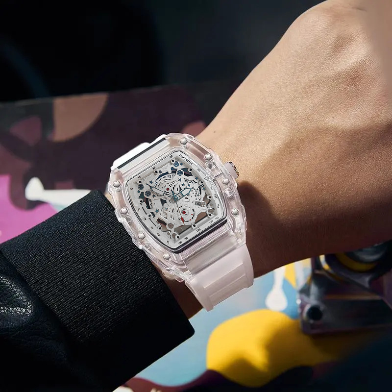 トノーファッションクォーツ腕時計メンズ透明形状カジュアル高級 - Luxury Watch With Rubber Strap のレビューと価格