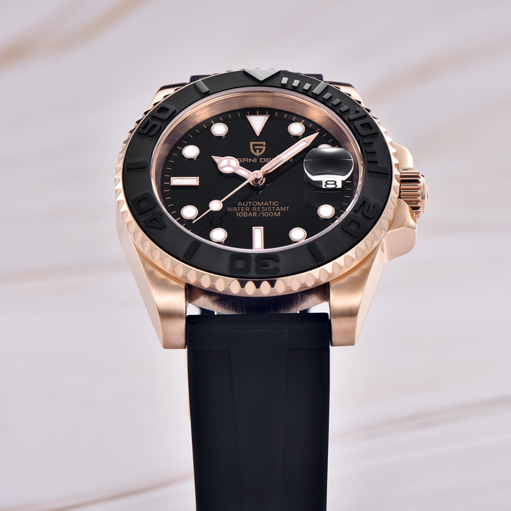 パガーニデザイン 自動巻き腕時計 ローズゴールド ダイバーズ - Luxury Watch With Rubber Strap のレビューと価格