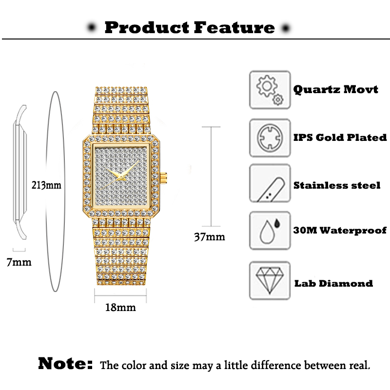 Missfox-女性用ダイヤモンドウォッチ,ゴールドスクエア - Luxury Watch Index のレビューと価格