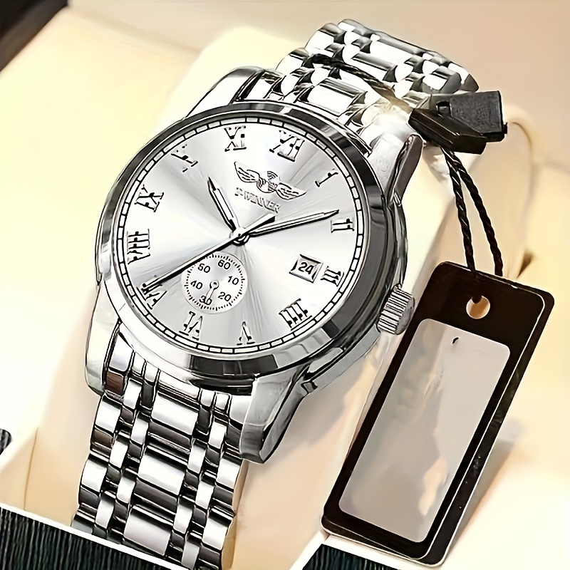 男性用高級機械式時計、スケルトンスチールバンド、カレンダー、 - Luxury Watch Name Brands のレビューと価格