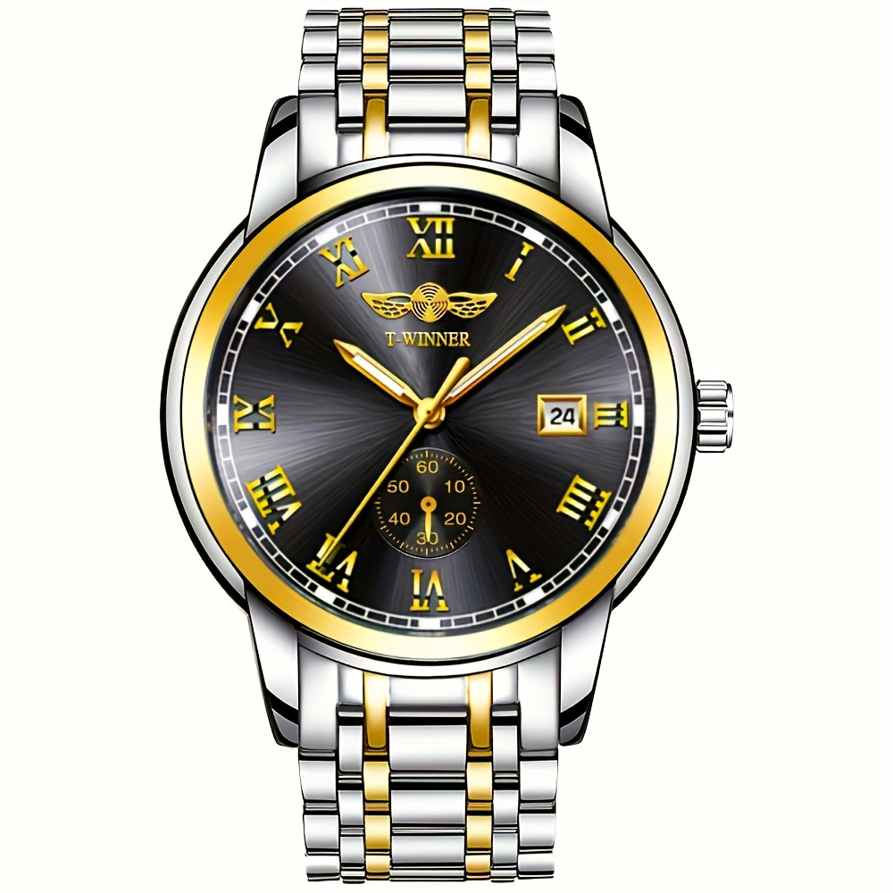 男性用高級機械式時計、スケルトンスチールバンド、カレンダー、 - Luxury Watch Name Brands のレビューと価格