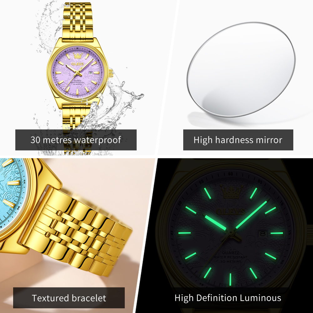 OLEVS ブランドの高級ゴールド腕時計女性用発光防水日付レ - Luxury Watch Index のレビューと価格