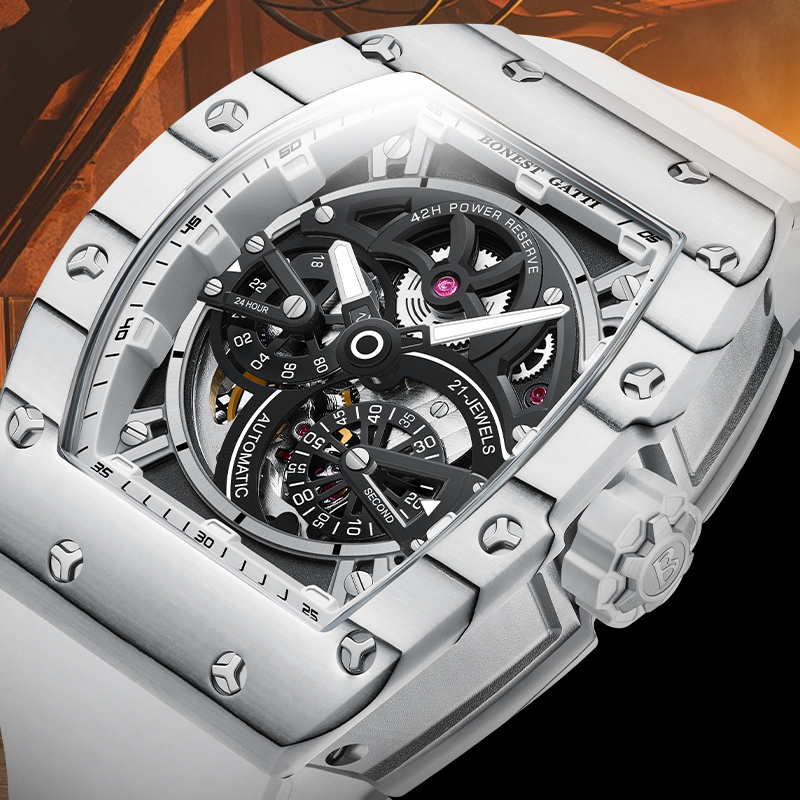 BONEST GATTI メンズ機械式時計 トノー型カーボン - Luxury Watch With Rubber Strap のレビューと価格
