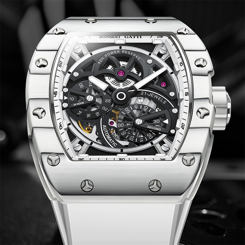 BONEST GATTI メンズ機械式時計 トノー型カーボン - Luxury Watch With Rubber Strap のレビューと価格
