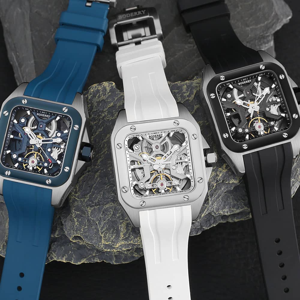 男性用スクエアチタンウォッチ,自動機械式ストーム,ラグジュア - Luxury Watch With Rubber Strap のレビューと価格