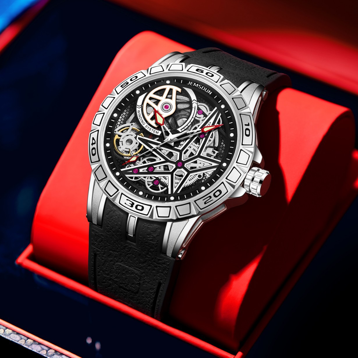 クリエイティブ 3D クォーツ時計メンズ模造機械式スケルトン - Luxury Watch With Rubber Strap のレビューと価格