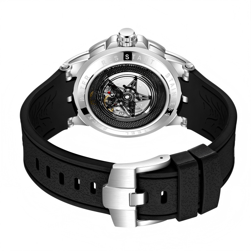 クリエイティブ 3D クォーツ時計メンズ模造機械式スケルトン - Luxury Watch With Rubber Strap のレビューと価格