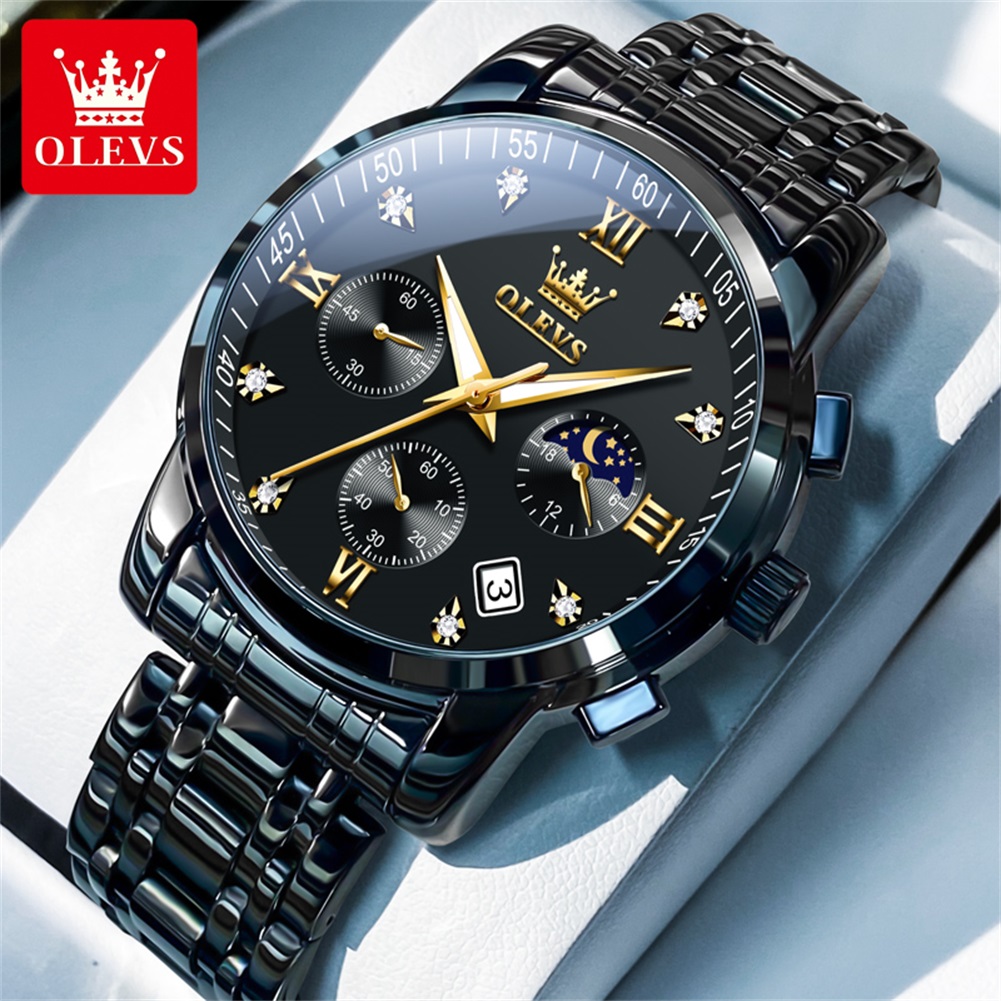 OLEVS 人気のメンズ腕時計ステンレススチールブラックムー - Luxury Watch Index のレビューと価格