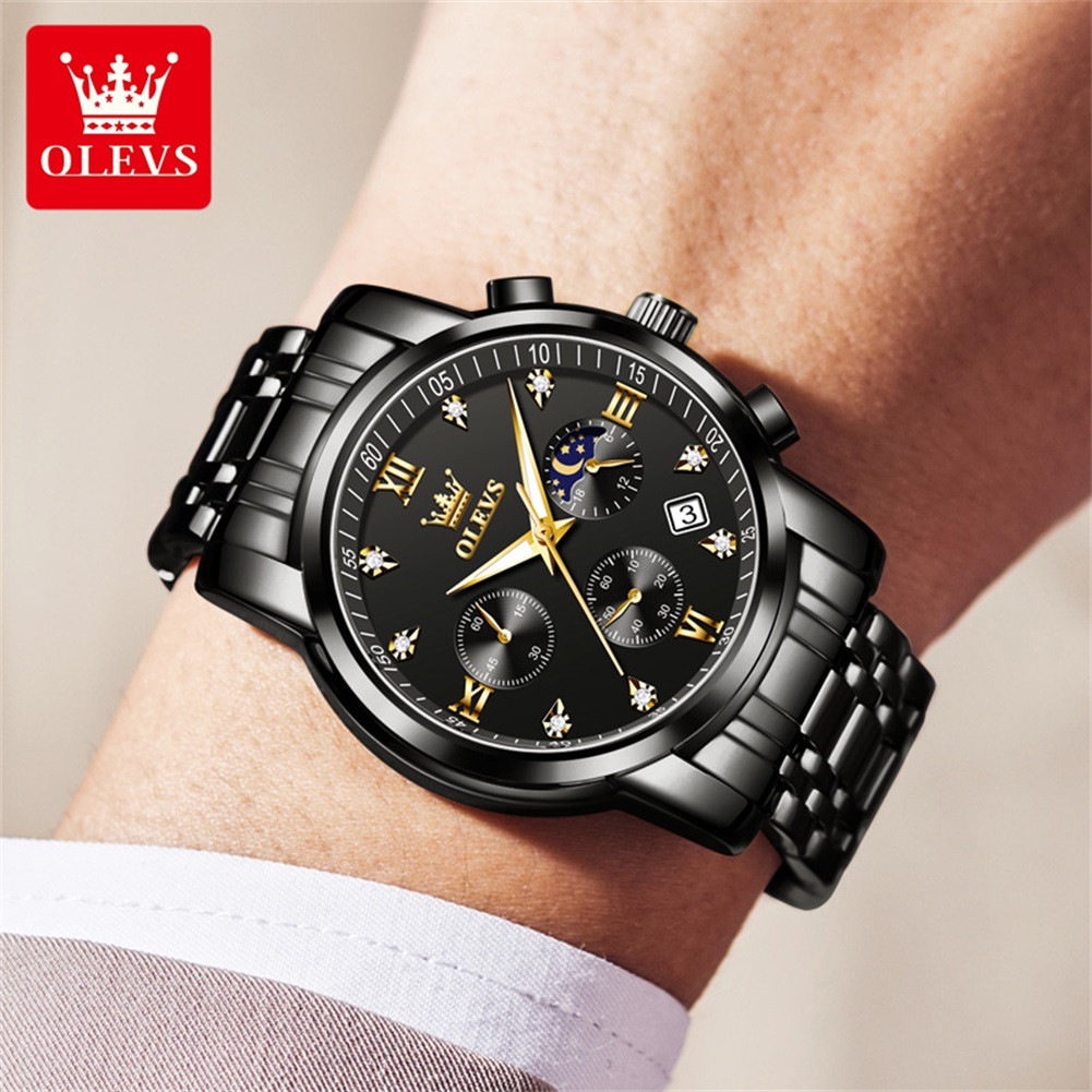 OLEVS 人気のメンズ腕時計ステンレススチールブラックムー - Luxury Watch Index のレビューと価格