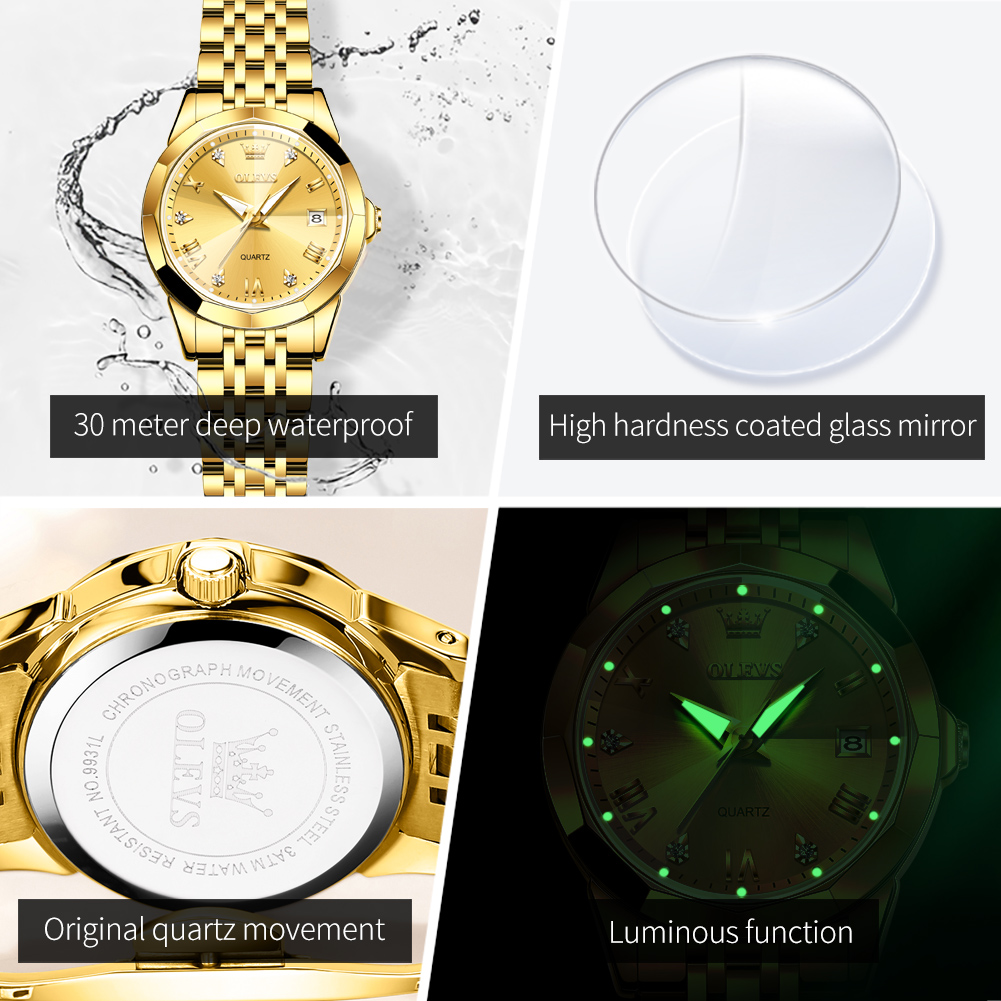 OLEVS ファッションゴールデン腕時計女性のためのステンレ - Ladies Luxury Watch のレビューと価格