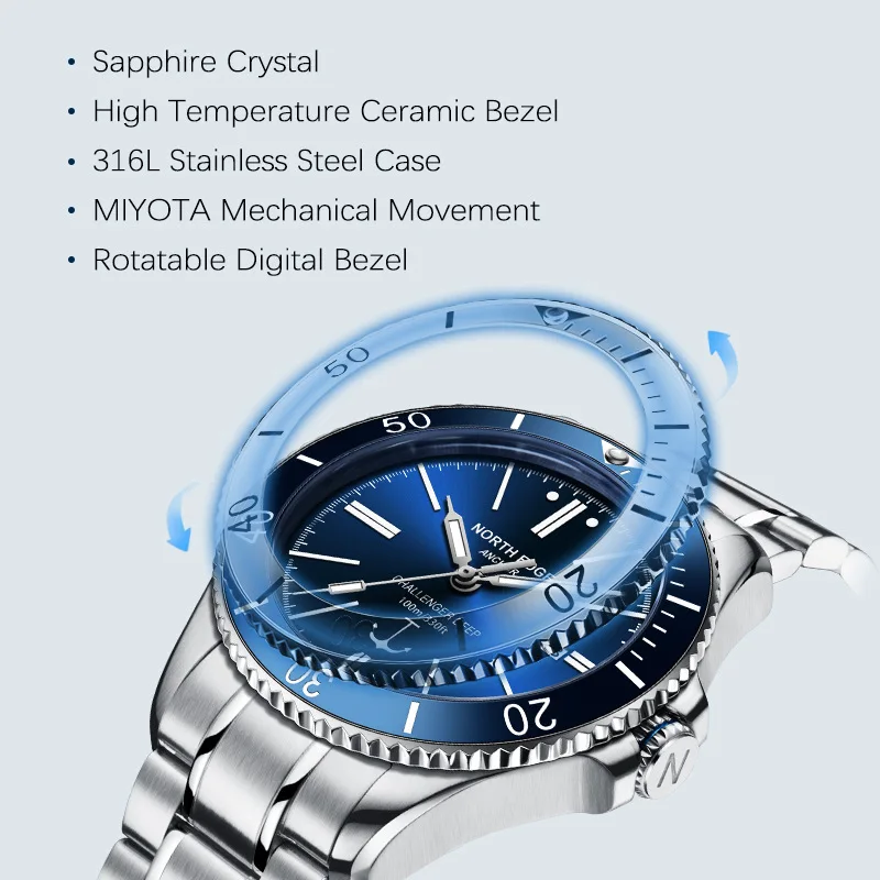 新しいノースエッジアンカー 42 ミリメートル男性機械式腕時 - Diver Watch 300M のレビューと価格
