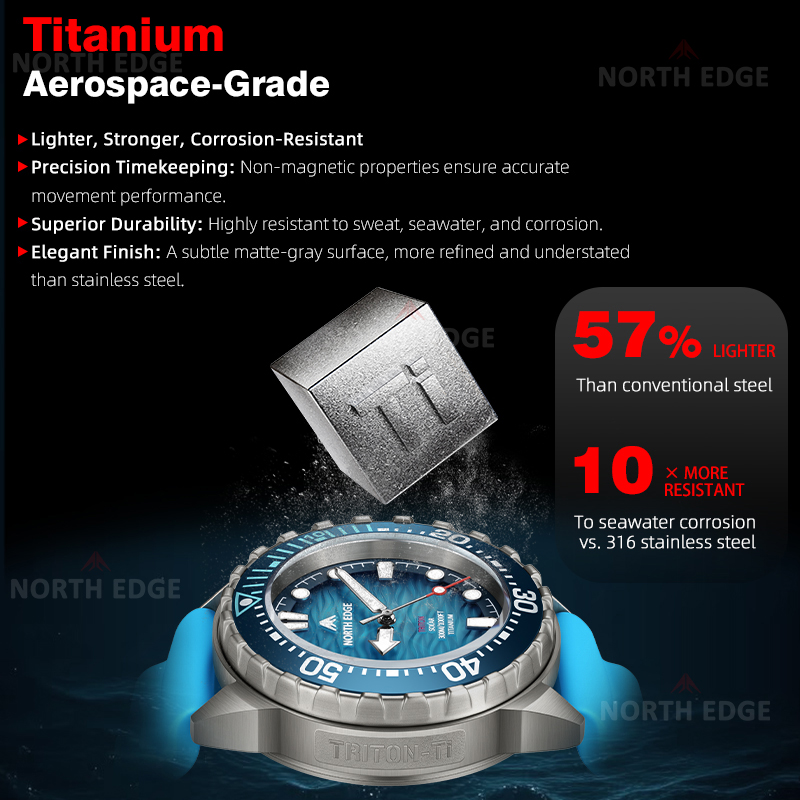 ノースエッジ トライトン-TI チタンステンレス ソーラー式 - Diver Watch 300M のレビューと価格